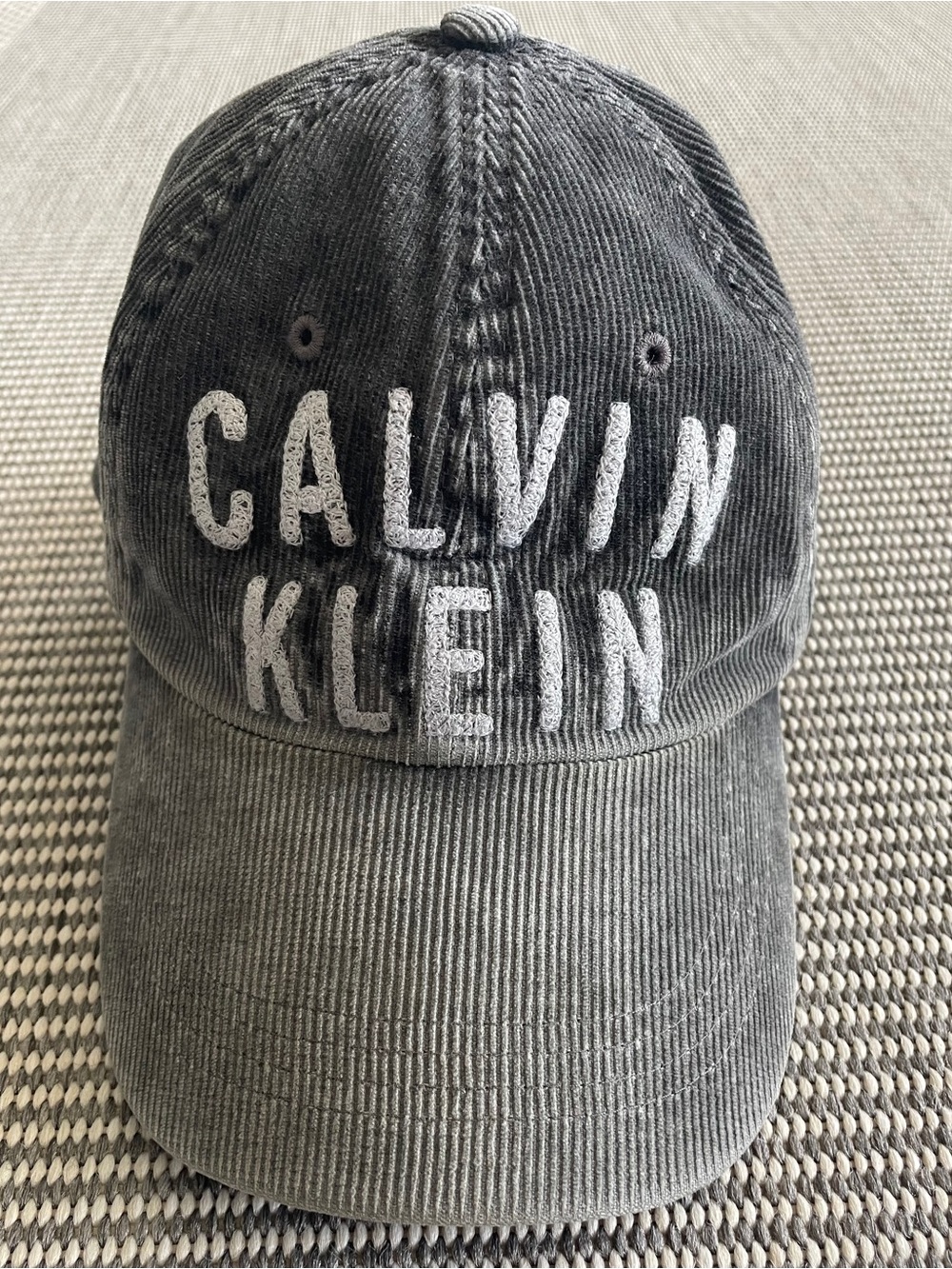 Calvin Klein Charcoal Corduroy Baseball Cap with White Logo